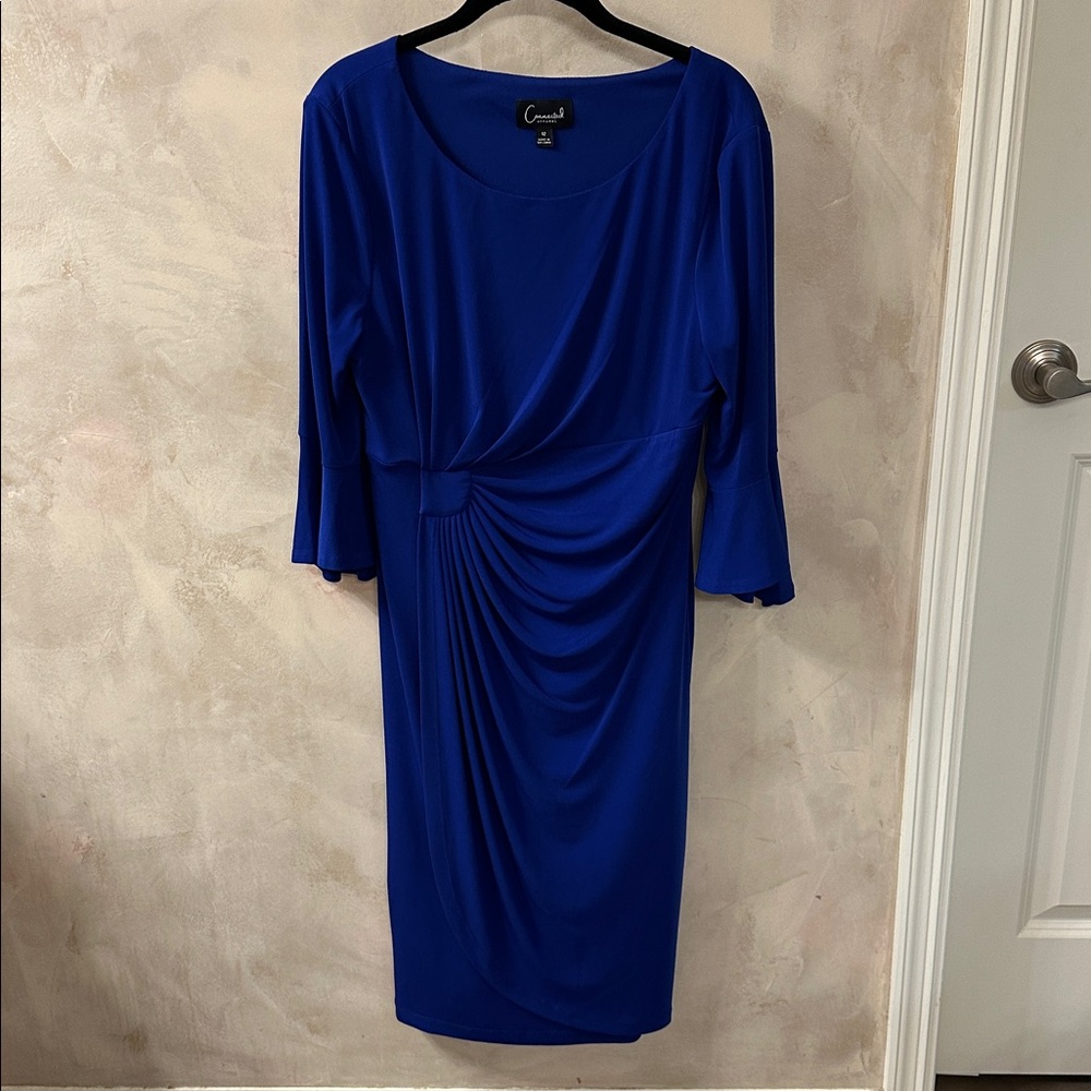 Connected Apparel Royal Blue Draped Dress